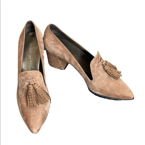 Stuart Weizman Broom Tassel Suede Block-heel Pumps size 7M - Picture 1 of 13